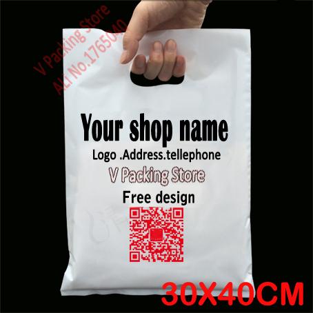 Wholesale-30*40cm Custom print plastic bags packaging gift bag for shopping garment handle carrier logo brand designed PE bags Wholesale