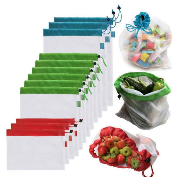 12pcs/set S/M/L Mesh Produce Handbags Vegetable Fruit Toys Storage Bags Travel Gadgets Closet Kitchen Accessories Home Decor