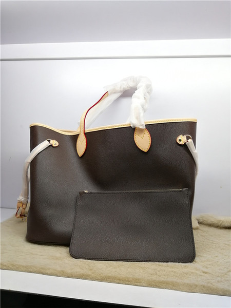 Original Best Quality Women Fashion Tote Genuine Leather Handbag Two pcs Matched With clutches Lady Real Leather Purse Include Dust Fabric