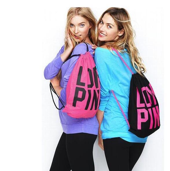 2017 Pink Drawstring Bag Backpacks Women LOVE PINK School Bags Pink Letter Storage Bags Fashion Canvas Handbags Shopping Bags