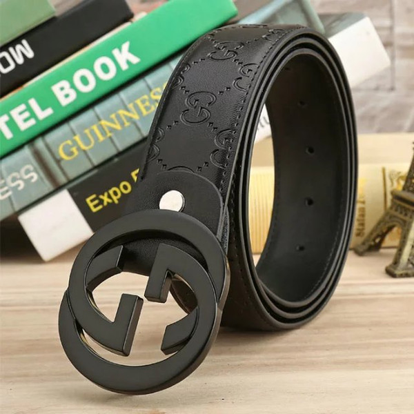 3.4 men's leather belt, high-end fashion brand smoothing button leather belt