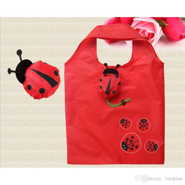 Veratian Animal Folding Shopping Bag Eco Friendly Ladies Gift Foldable Reusable Tote Bag Portable Travel Shoulder Bag ladybird