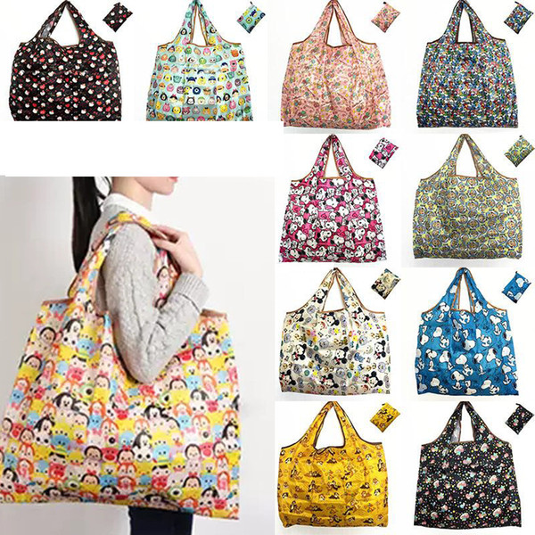 New cute cartoon multicolor waterproof nylon folding shopping bag reusable storage green shopping bag tote bag large capacity C047