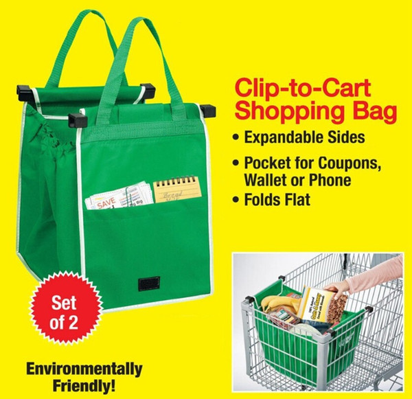 2016 New Grab Bag Reusable Ecofriendly Shopping Bags That Clips To Your Cart 100pcs OPP Bag Package