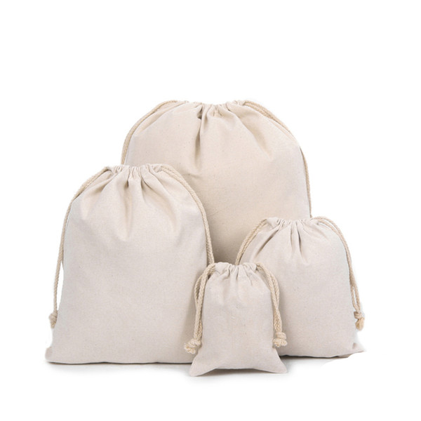 Wholesale- Custom Nature Cotton Canvas Drawstring Bags With Thick Cotton Strings Any other size pls feel free contact us