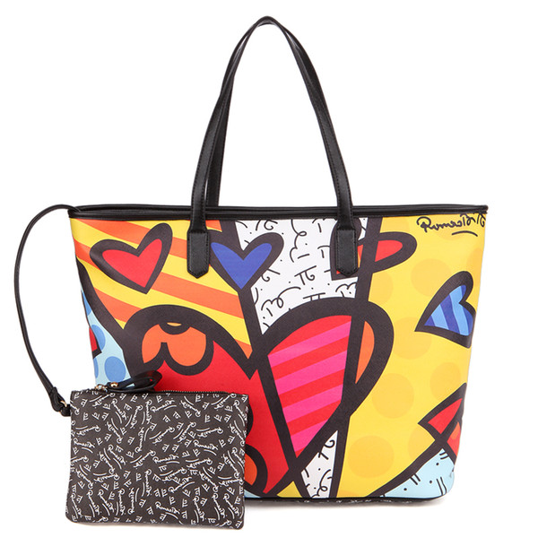 ROMERO BRITTO Big brand handbag shoulder bag diagonal cross bag large capacity regular tote bag and coin purse