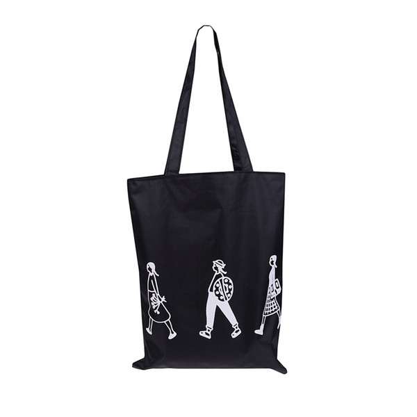 1PCS White Black Ladies Cloth Canvas Tote Bag Handmade Nylon Shopping Travel Women Folding Shoulder Shopping Shopper Bags