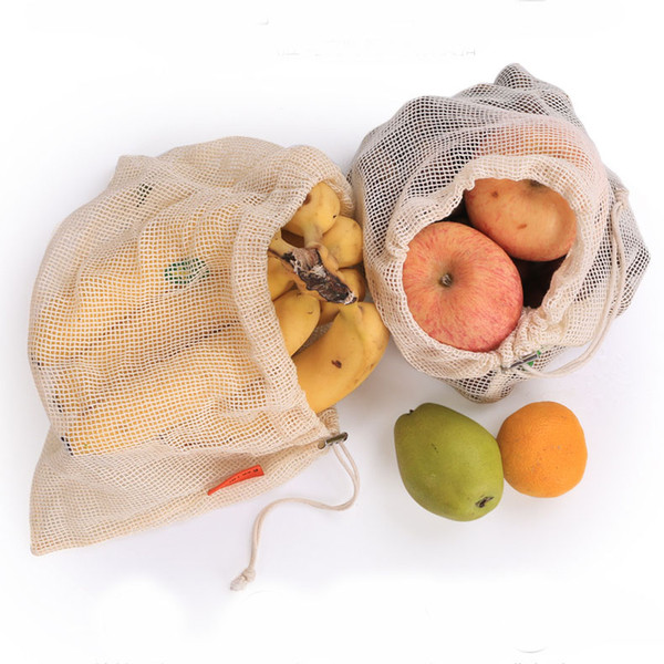 Eco Reusable Drawstring Organic Cotton String Shopping Fruit Vegetables Grocery Bag Shopper Tote Mesh Net Woven Shoulder Bag Hand Totes Bag