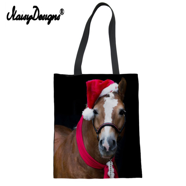 NoisyDesigns Horse Christmas Women Handbags Canvas Shopping Bag Supermarket Bags Large Capacity Reusable Tote eco Crossbody Bag