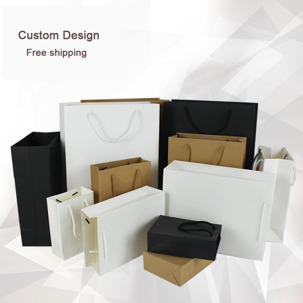 Wholesale- Wholesale 1000PCS/Lot Custom logo 250g Paperboard 13Hx19x6 Bags With Handle /shopping bag/clothes/jewellery/advertising Eco bags