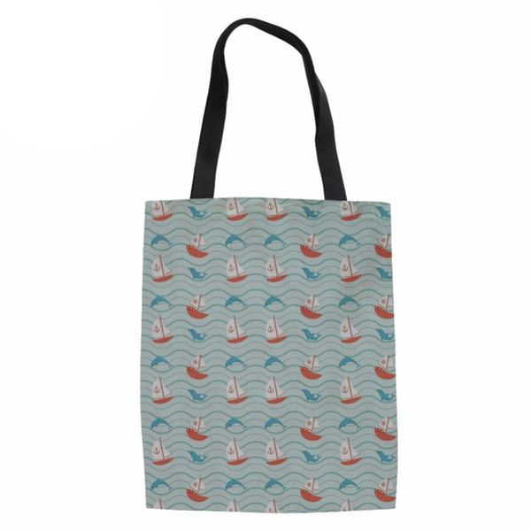 Shopping Bags Women Fashion Canvas Tote Ladies Dolphin Printed Eco Bags for Recycle Females Shoulder Bag Beach Pouch