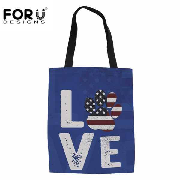 FORUDESIGNS LOVE Printed Shopping Bags Eco Reusable Foldable Women Canvas Shoulder Bag Female Handbag Ladies Cotton Tote Bag Sac