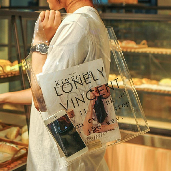 Shopping Bag Ins Popular Fashion Large Transparent Jelly PVC Trend Handbag Shoulder Tote Bag Waterproof Totes Beach Women's Bags #90110