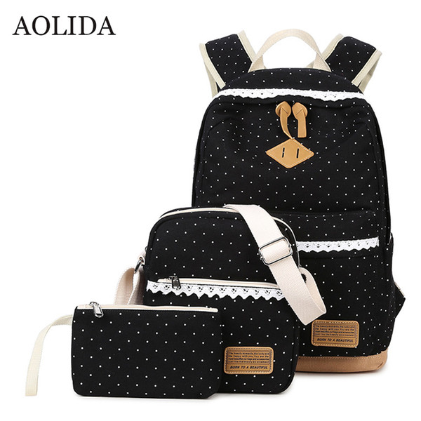 Women Casual Laptop Women Backpack Set Canvas Shoulder 2018 Mochila Printing Woman School Bag Backpack For Girls Travel Black