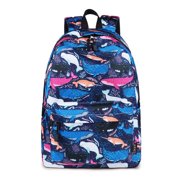 2019 new Fashion Backpack female new marine animal print splash-proof backpack bag simple travel large-capacity bag for students travel