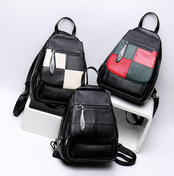 2019Best-selling fashion casual women's multi-function black outdoor backpack women's designer waterproof leather backpack09