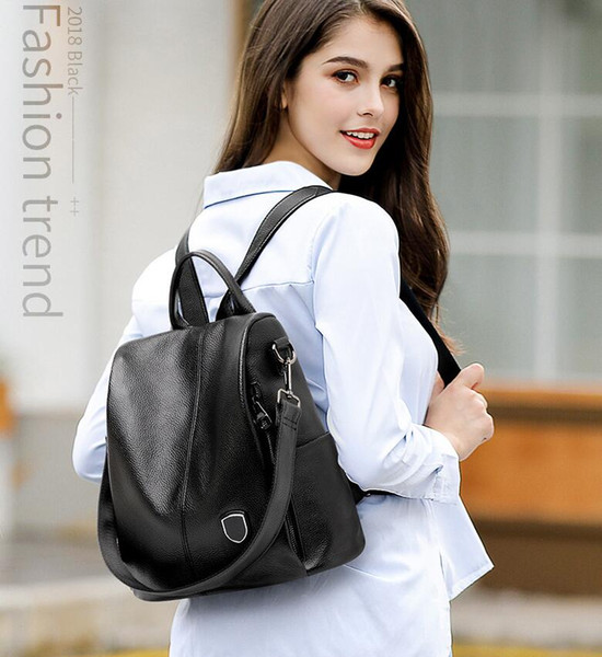 Best-selling fashion casual women's multi-function black outdoor backpack women's designer waterproof leather backpack 05