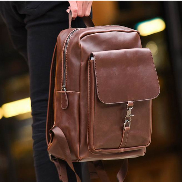 Fashion Brand Designer Backpack Brown Casual Bags Men PU Leather Bag Zipper New Handbags Sports Outdoor Adjustable Backpacks #H828