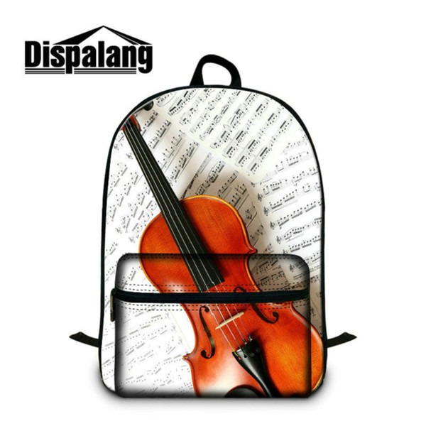 14 Inch Notebook Computer Laptop Backpack For Teenagers Violin Printed School Bags For High School Students Children Canvas Quality Bookbags