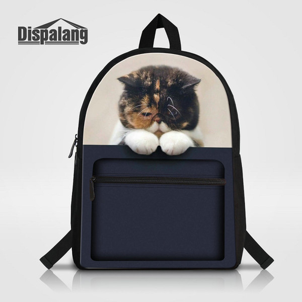 Women Canvas Laptop Backpack Cute Animal Cat Printed School Bags For Teens Girls Casual Daily Bagpack Female Fashion Computer Rucksack Pack