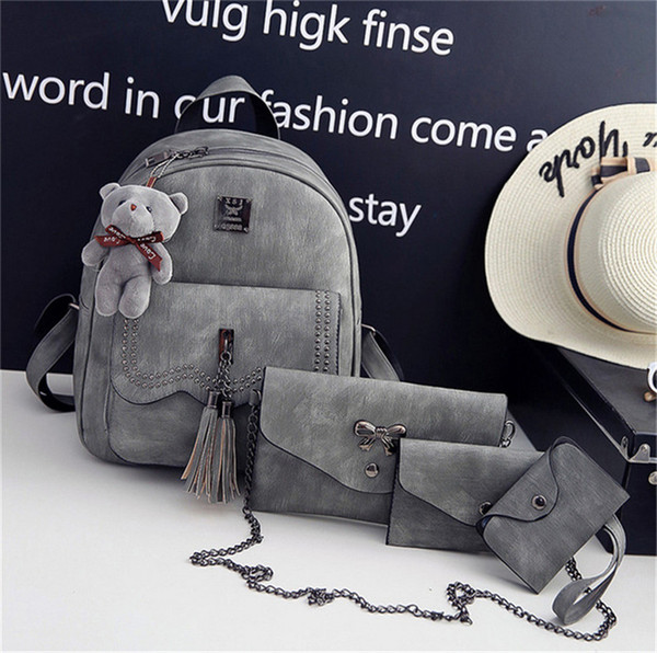 Amazon Gift Card Mochilas Backpack Set Bags Simple And Generous A four - piece Backpack Grey Girl Tassel Schoolbag