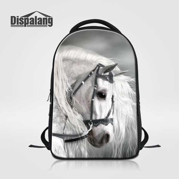 rendy School Bags For Teenage Girls Boys Cute White Horse Laptop Backpacks Animal Rucksack Women Mens Casual Daily Bagpacks Bookbags Rugzak