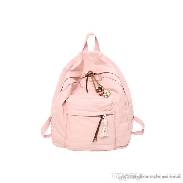 New canvas solid color backpack casual simple schoolbag school backpack