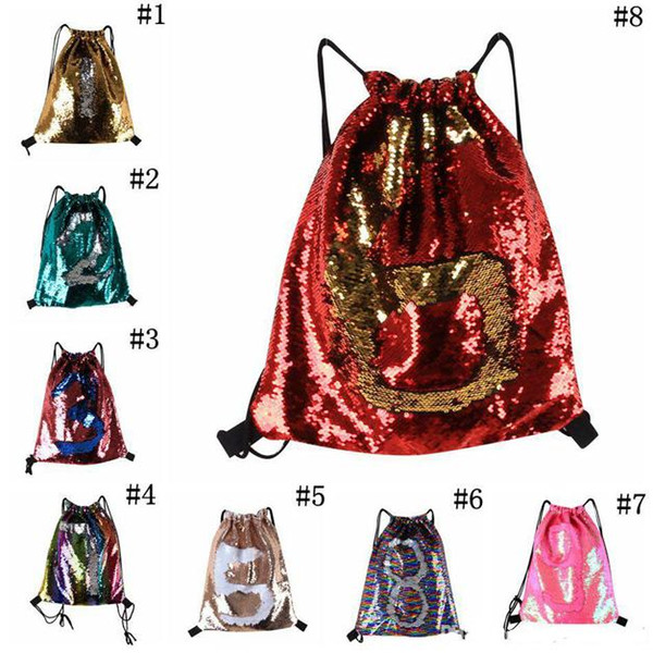 Mermaid Backpack Sequins Drawstring Bags Outdoor Sports Backpack Glitter Sports Shoulder Bags Travel Bag 8 Styles 50pcs wholesale