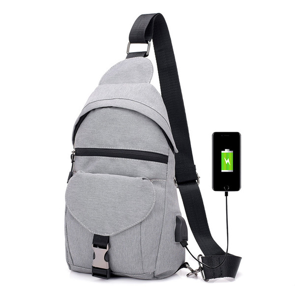 New USB Charging Smart Small Backpack Canvas Polyester Men's Chest Bag Waterproof Travel Crossbody Chest Bag