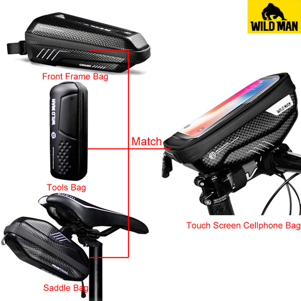 WILD MAN MTB Road Bike Rainproof Bag Bicycle Touch Screen Mobile Phone Front Frame Bags Storage Bag Pannier