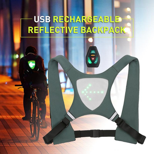 USB Rechargeable Reflective Vest Backpack with LED Turn Signal Light Remote Control Outdoor Safety Bag Gear for Cycling Jogging