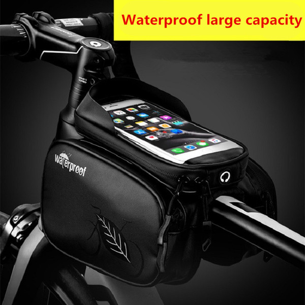 Bicycle touch screen saddle bag mountain bike front beam bag touch screen mobile phone tube bag riding equipment neutral waterproof mountain