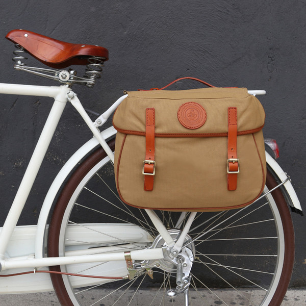 Tourbon Retro Bicycle Pannier Bag Rear Rack Trunk Bike Backseat Luggage Double Roll-up Bag Vintage Waxed Waterproof Canvas Khaki