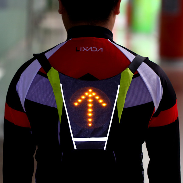 Lixada USB Reflective Vest Backpack with LED Turn Signal Light Remote Control Outdoor Sport Safety Bag Gear for Walking Jogging