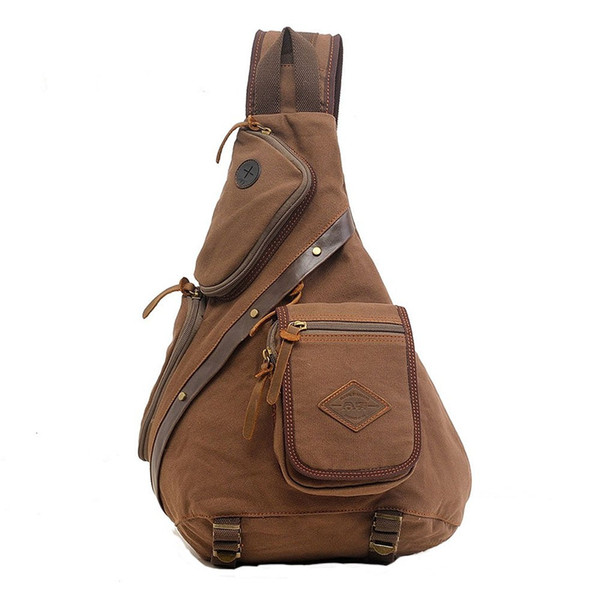 Men's Vintage Canvas Chest Pack, Multi-functional Rugged Crossbody Bag Shoulder Sling Bag Travel Unbalance Rucksack For Hiking Camping