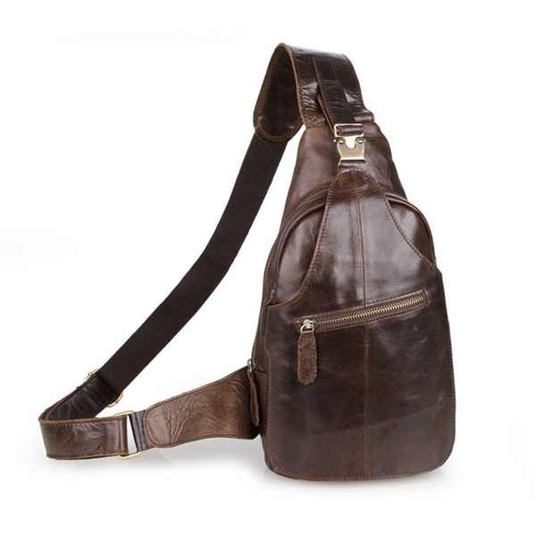 Vintage Oil Wax Cowhide Chest Pack Crossbody Bag Genuine Leather Men Bag Day Pack #2467C