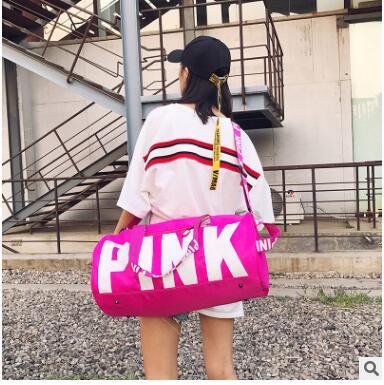 Women Handbags Pink Letter Duffel Bags Large Capacity Travel Duffle Striped Waterproof Beach Bag Shoulder Bag B1