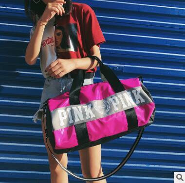 New Women Handbags Pink Letter Duffel Bags Large Capacity Panelled Travel Duffle Striped Waterproof Beach Bag Shoulder Bag B2