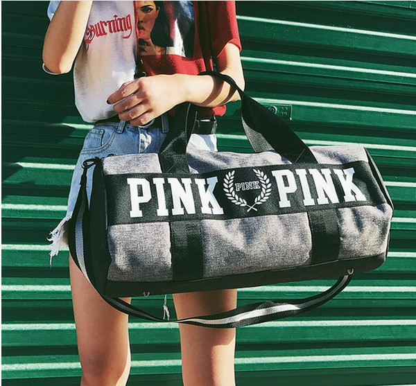 New Women Handbags Pink Letter Duffel Bags Large Capacity Panelled Travel Duffle Striped Waterproof Beach Bag Shoulder Bag two styles B2