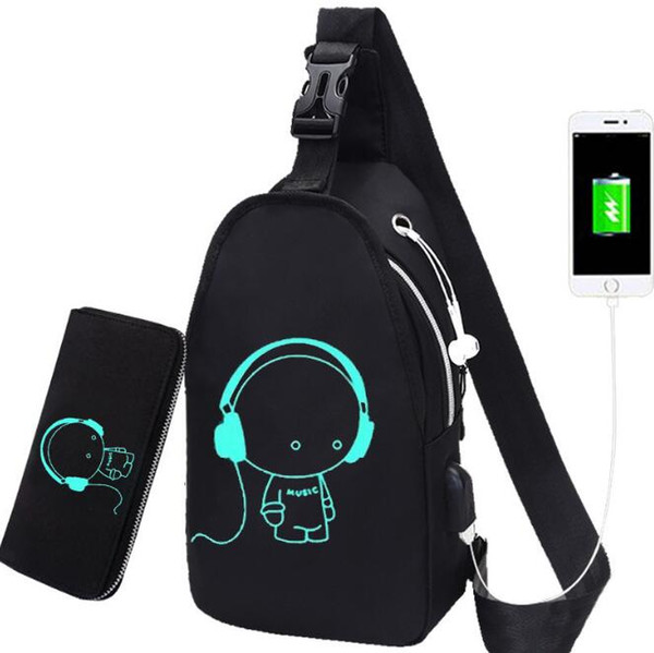 2020 New Oxford Shoulder Bag Night Reflective Chest Bag Men Fashion Travel Leisure Charging Pokong Headphone Hole Half Body Wallet