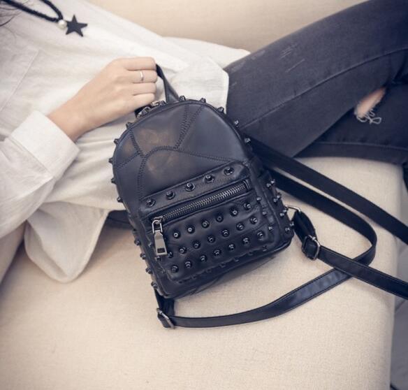 Small double shoulder bag 2016 new south Korean wave female bag mini double shoulder backpack fashion rivet travel bag