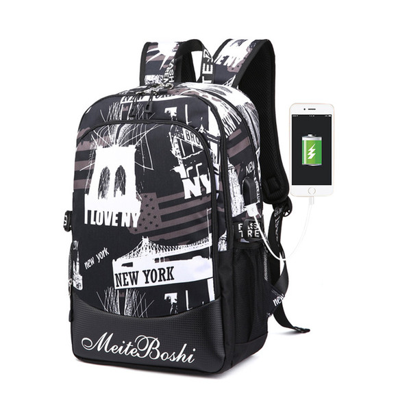 Urban Style USB Charging Backpack Mens Boys Daily Shoulder Bags Teenager Biking Rucksack Schoolbags