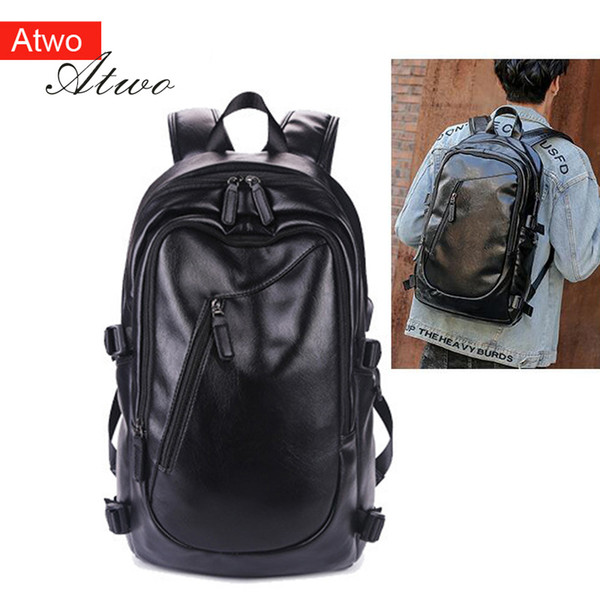 ATWO rucksack bag pu leather shouders fashion backpack 15.6 designers day packs men Fashion2019 black Wholesale Since one number