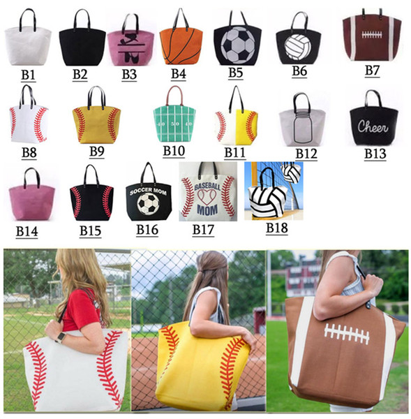 18 styles Canvas Bag Baseball Handbag Tote Sports Bags Fashion Softball Bag Football Soccer Basketball Cotton Canvas Tote Bag GGA189