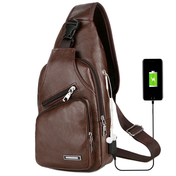 Men's Shoulder Bag Sling Chest Pack USB Charging Sports Crossbody Handbag Outdoor Hiking Cycle Bag Daily Pack Leather