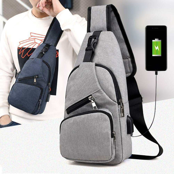 Designer-Men Canvas Creative USB Charger Port Anti-theft Chest Pack Travel Bags Backpack Rucksack Shoulder Sling Bag