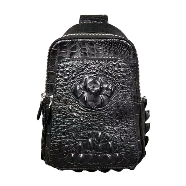 Crocodile Mens Chest Pack Messenger Bag xiong qian bao Leather Leisure Bag Backpack Bag-Waist Bag