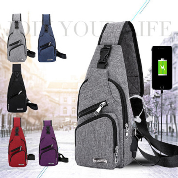 Men USB Chest Bags Sling bag Large Capacity Handbag Crossbody Messenger Bags Shoulder Bag Moblie Phone Charger for Business Leisure ZZA235