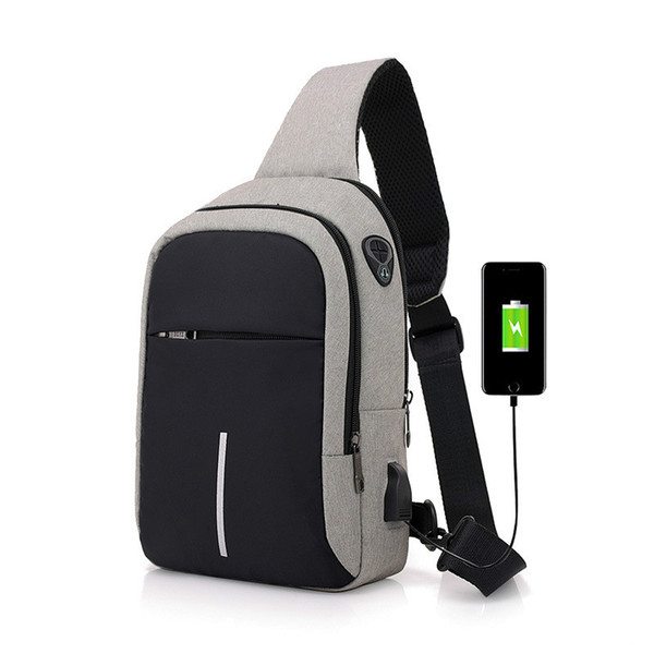 2019 new Men's chest bag reflective USB interface charging smart small backpack new canvas polyester business travel water repellent