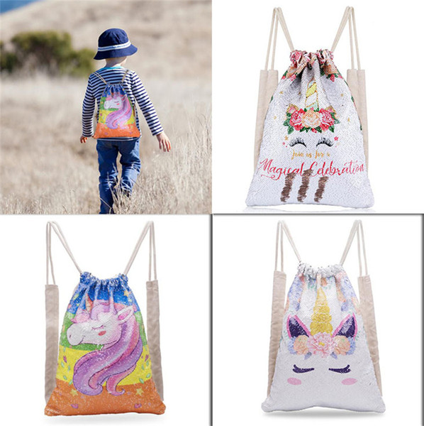 45*35 cm New Sequins Mermaid Backpack Unicorn Drawstring Bundle Bag Outdoor Sports Fashion Cartoon Unisex Bag dc095